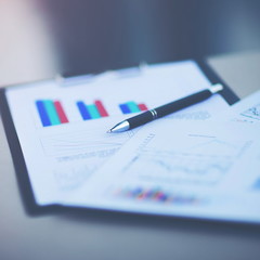 Drawings and charts of successful business, workplace