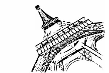 France Concept. Paris Sketches Hand Drawing Style Eiffel Tower. 3d Rendering