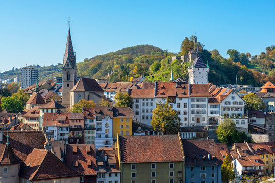 View of city church in Aargau, Switzerland