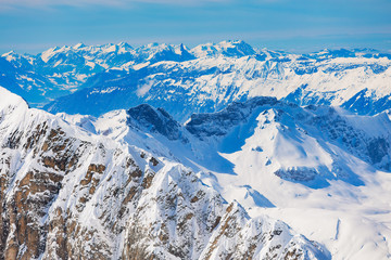The Alps, view from the top of Mt. Titlis in Switzerland in winter