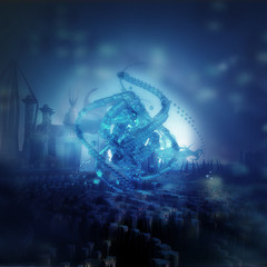 epic unique underwater environment with majestic structure