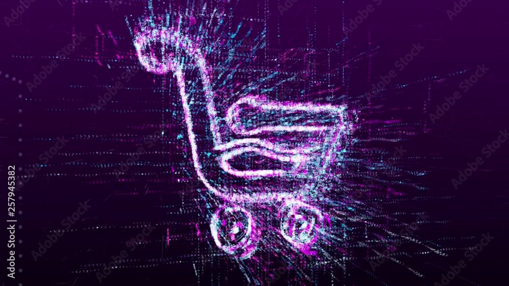 Wall mural animation of the virtual shopping cart sign. it consists of a stream of numbers and symbols in the d