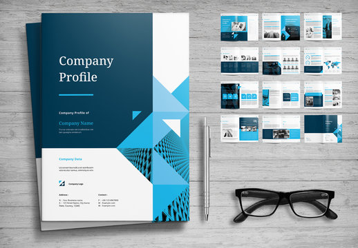 Company Profile Layout with Blue Accents