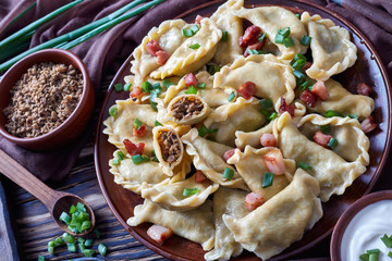 hot pierogies or dumplings with ground liver