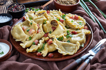 hot pierogies or dumplings with ground liver