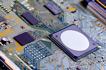 Electronic circuit board close up.