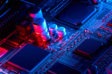 Electronic circuit board close up.