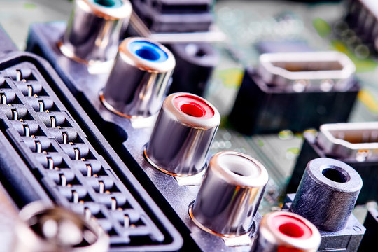 Close-up view on a digital video recorder on the part connectors