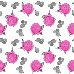 Pink roses on white background 2. Seamless pattern.