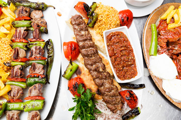 Kebab varieties specific to Turkish cuisine, Kebab of adana,shish kebab and doner kebab