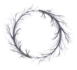 Obraz premium watercolor wreath from gloomy branches on a white background