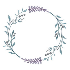 Fototapeta na wymiar watercolor decoration wreath with leaves and berries on a white background