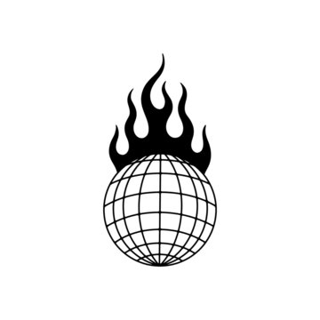 GLOBE IN FIRE WHITE BACKGROUND