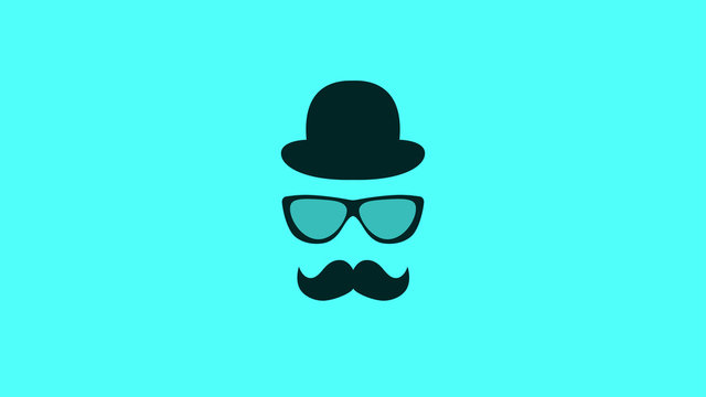 Silhouette of a man. Silhouette of a mustache, hat, glasses. Hipster style. Vector image.
