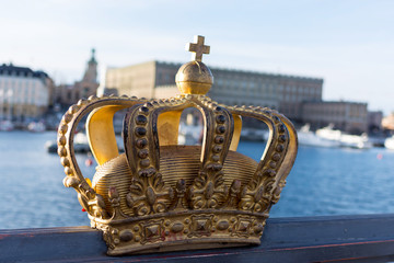 Fototapeta na wymiar The Crown On A Bridge In Stockholm, Sweden