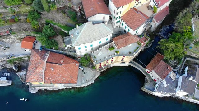 Aerial shot of the small village of Nesso, on Lake Como - Italy