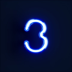 Naklejka premium Neon light digit alphabet character 3 font