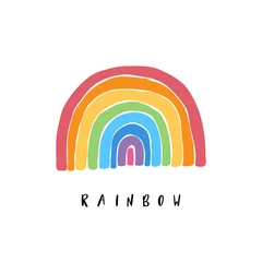 Art Regenbogenfarbe Pinselstrich. Babydesign für Geburtstagseinladung oder Babyparty, Poster, Kleidung, Kinderzimmerwandkunst und Postkarte. © bukhavets