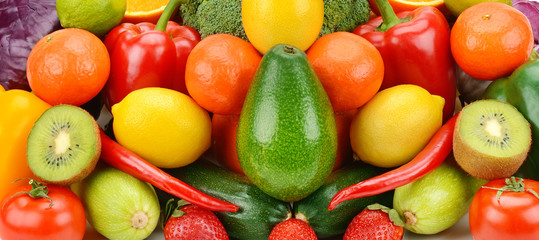 Background of Collection fresh fruits and vegetables .