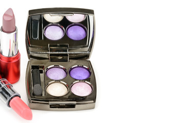 Makeup set isolated on white background. Free space for text.