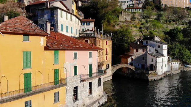 Aerial shot of the small village of Nesso, on Lake Como - Italy