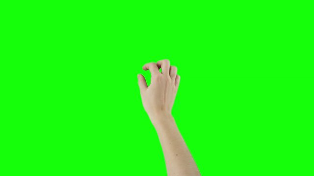 Variety of female touchscreen gestures on green screen.