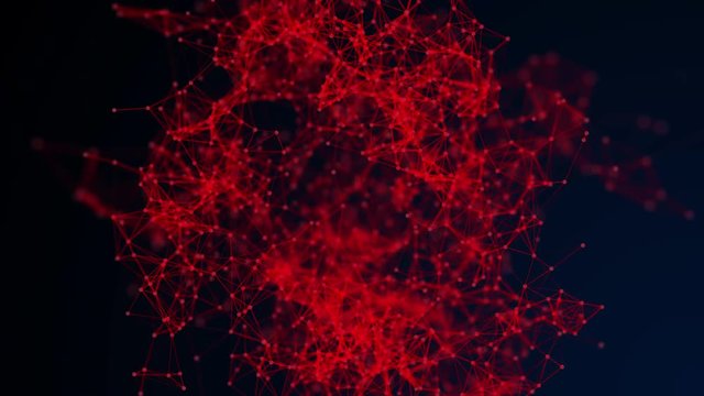 Abstract digital background with cybernetic particles. geometric background with triangular cells. Bright red digital illustrations with polygons on dark background. Plexus connected lines motion