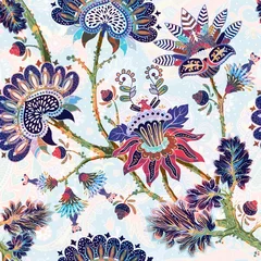 Deurstickers Jacobean seamless pattern. Flowers background, ethnic style. Stylized climbing flowers. Decorative ornament backdrop for fabric, textile, wrapping paper, card, invitation, wallpaper, web design © sunny_lion