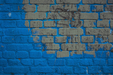 Brick wall surface in navy blue tone. Abstract architectural background and texture for design