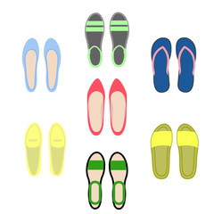 Set of women's shoes. View top. Open and closed summer shoes