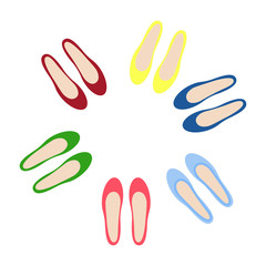 Set of women's shoes. View side. Open and closed summer shoes