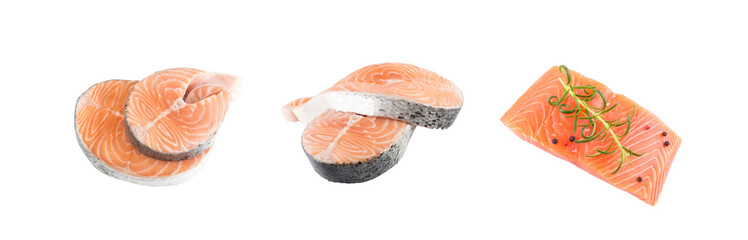 Raw Pink Salmon Steak, Red Fish, Chum or Trout Fillet Cut Out