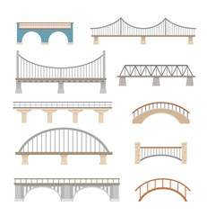 Set of different bridges. Isolated on white background. Flat style, vector illustration.  