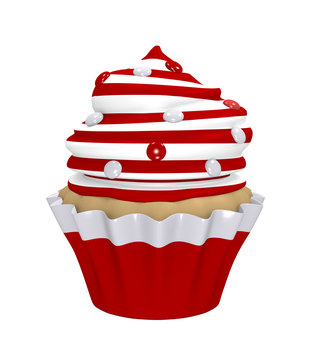 Cupcake mit Sahnehaube aus roten und weißen Ringen mit Smarties.