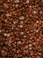chocolate drops (sweets). food background. copy space. top