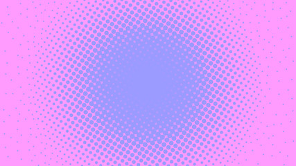 Bright pink and blue retro pop art background with dots. Vector abstract background with halftone dots design.