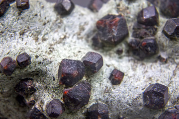 Druse of crystals garnet stone close-up