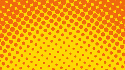 Yellow pop art background with orange halftone dots design, abstract vector illustration in retro comics style