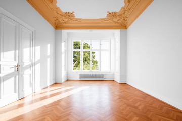 Empty apartment room in classic old building , Germany -