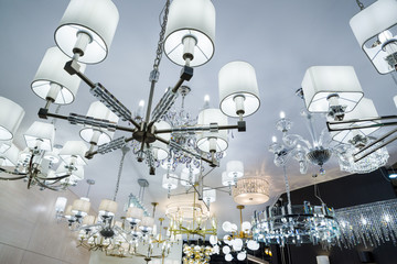 modern interior chandeliers in the store