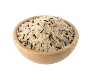 Raw Dry Black Wild Rice and Parboiled White Rice Isolated