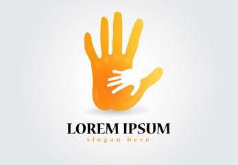 Hand protecting a child logo vector