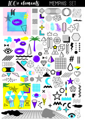 Memphis style design elements set. Collection of geometric elements for patterns. Retro 80's collection for textile, web, design patterns, backgrounds. Fashion style. Trendy geometric elements