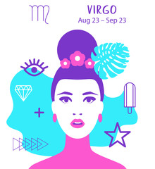 Virgo of zodiac, horoscope concept, vector art, illustration. Beautiful girl silhouette. Astrological sign as a beautiful women. Future telling, horoscope, alchemy, spirituality, occultism, fashion