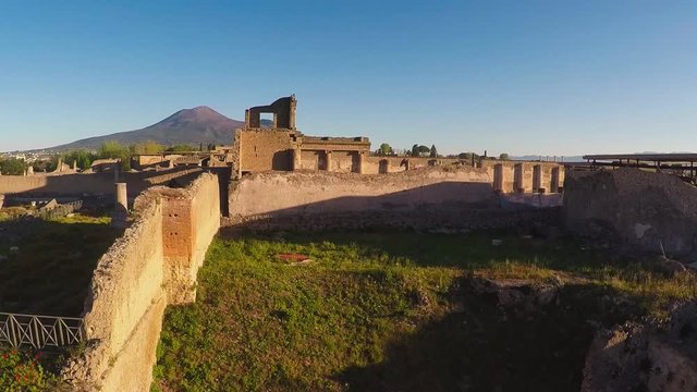 Beautiful aerial view of Pompeii and Mount Vesuvius