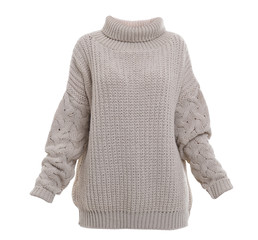 Stylish warm female sweater on white background