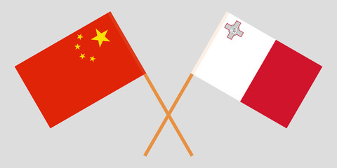 Malta and China. The Maltese and Chinese flags. Official colors. Correct proportion. Vector