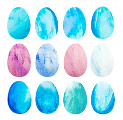 Set of Hand Drawn Watercolor Bird Eggs Isolated
