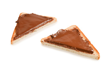 Сhocolate paste sandwich isolated on white background.