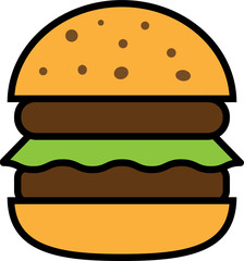 Colored icon of burger with salad and two chops